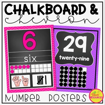 Preview of Chalkboard and Chevron Number Posters 0-20 and 0-30