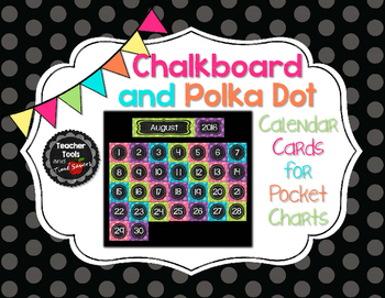 Chalkboard and Polka Dot Calendar Date Cards for Pocket Charts TpT