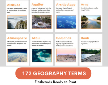 Preview of Challenge A Geography Terms Flashcards , set of 172, geography landforms