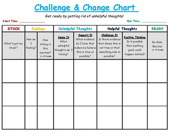 Preview of Challenge & Change Chart - Train your brain to think helpful positive thoughts