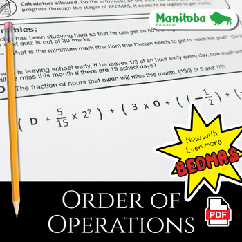 Preview of Challenge Questions - BEDMAS - 7 Worksheets- Canadian Manitoba Curriculum
