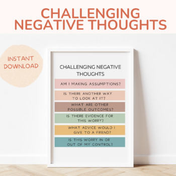 Challenge negative thoughts poster, positive self talk, anxiety relief ...