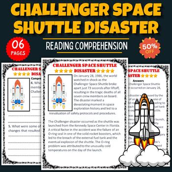 Preview of Challenger Space Shuttle Disaster Reading Comprehension Worksheet 1980s Eighties