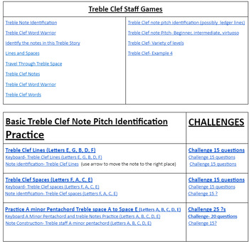 Preview of Challenges: (PDF) Treble Clef, Bass Clef, Grand Staff, Keyboard Letters, & More