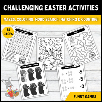 Preview of Challenging Easter Activities, Mazes, Coloring, Word Search, Matching & Counting