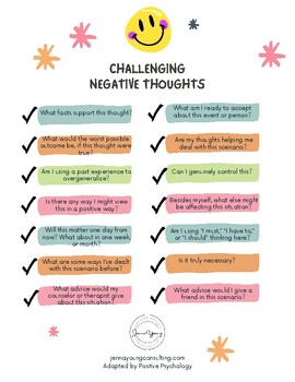 Challenging Negative Thoughts by JY CONSULTING | TPT