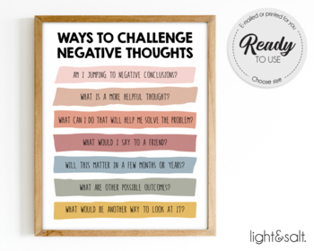 Preview of Challenging Negative thoughts poster, Cognitive Behavioral Therapy