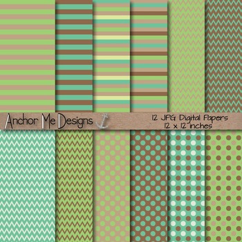 Chameleon Green Chevron, Polka Dot & Striped Paper Pack by Anchor Me ...