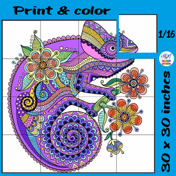 Preview of Chameleon Reptile Zentangle Collaborative Coloring Poster Art, Spring Activities