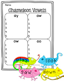 Chameleon Vowel Combination Literacy Center - ay, aw, ow, 