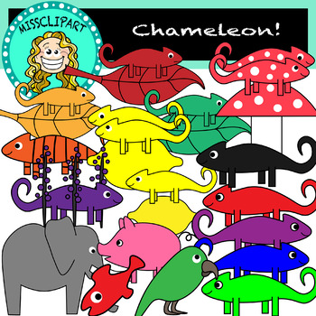 Preview of Different colored Chameleons Clipart(Color and B&W){MissClipArt}