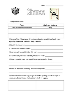 chance probability worksheet by learn to love learning tpt