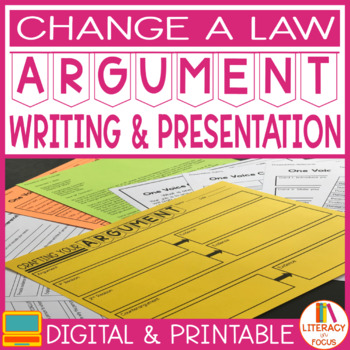 Preview of Argument Writing Unit | Change a Law | Google Classroom | Print & Digital
