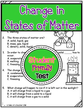 Preview of Change in States of Matter Test