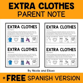 Preview of Change of Clothes Note + FREE Spanish Version