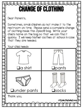 Change of Clothing Parent Letter- English and Spanish by Lidia Barbosa