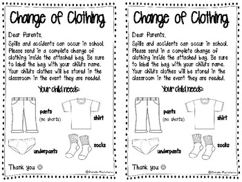 Change of Clothing Parent Letter {FREEBIE} by Danielle Mastandrea