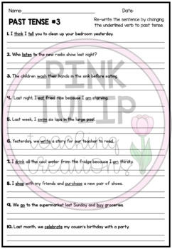Change The Verb To Past Tense Worksheet Pack