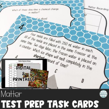 Preview of Changes in Matter Science Review Test Prep Task Cards - Freeze Melt Evaporate