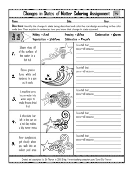 Changes in States of Matter Coloring Worksheet by Elly Thorsen | TpT
