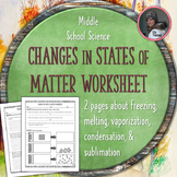 Changes in States of Matter Worksheet (Phase Changes)