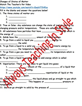 Preview of Changes of States of Matter Video Worksheet and Activity (Editable)