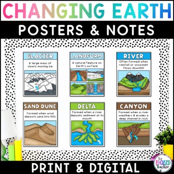 Preview of Changes to Earths Landforms | Weathering Erosion Posters, Presentation, Notes