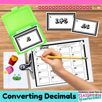 Preview of 4th Grade Math: Converting Decimals to Fractions Task Cards