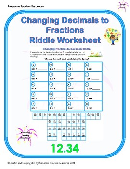 Preview of Changing Decimals to Fractions Riddle Worksheet