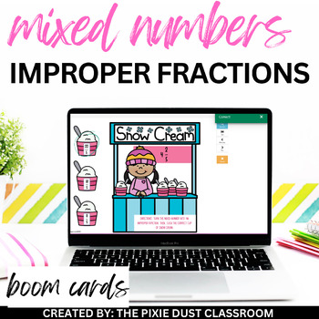 Preview of Converting Mixed Numbers to Improper Fractions Fifth Grade Math Boom Cards