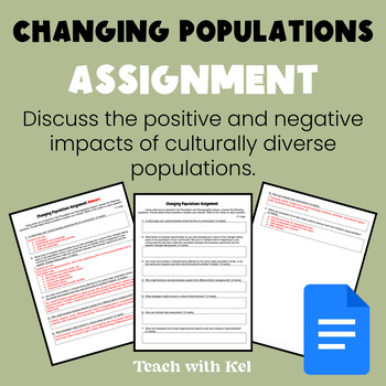 Preview of Changing Populations Assignment - Cultural Diversity in Populations