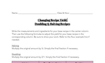 Preview of Changing Recipe Yield Worksheet