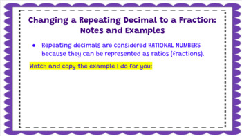 Preview of Changing Repeating Decimals to Fractions- Google Slides