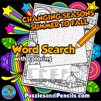 Preview of Changing Seasons Word Search Puzzle Activity Page with Coloring | Summer to Fall