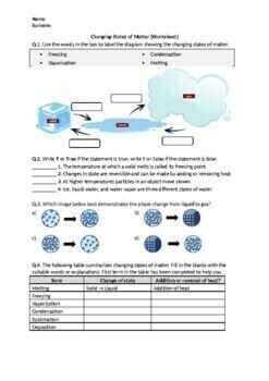 Preview of Changing States of Matter - Worksheet | Printable and Distance Learning