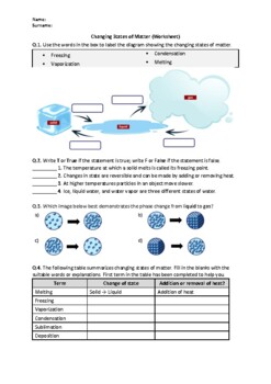 Preview of Changing States of Matter - Worksheet | Easel Activity & Printable PDF