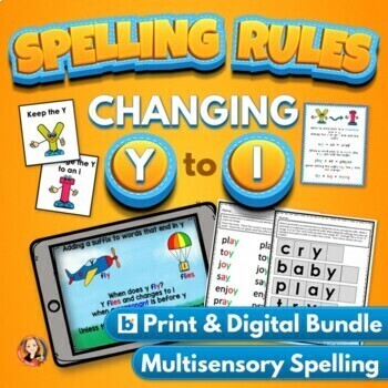 Preview of Changing Y to I Spelling Rule Bundle with Digital Task Cards