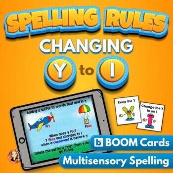Preview of Changing Y to I Spelling Rule Digital Boom Task Cards