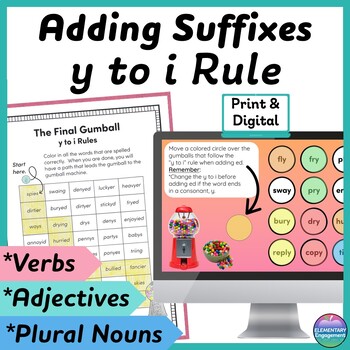 Preview of Changing y to i Spelling Rules - Worksheets, Games, Center, Digital