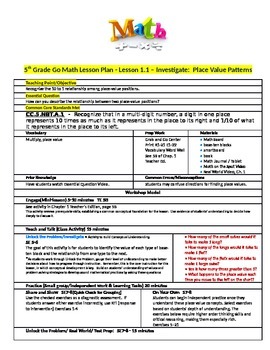 Preview of Chapter 1 Lessons 1 - 12 Grade 5 Bundled Go Math Lesson Plan