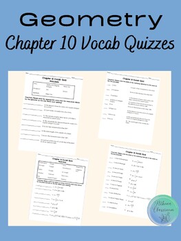 Preview of Geometry Chapter 10 Vocab Quizzes