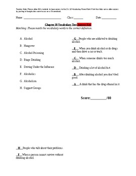 Preview of Chapter 10 Vocabulary Test Answer Key