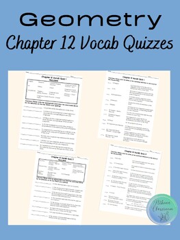 Preview of Geometry Chapter 12 Vocab Quizzes