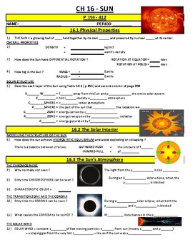 Preview of CH 16 : The Sun ( Astronomy Today) - Guided Reading - 29 Comprehension Questions