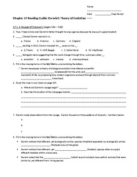 Preview of Chapter 17 and 18 Reading Guide for Biology Miller and Levine 2019 textbook