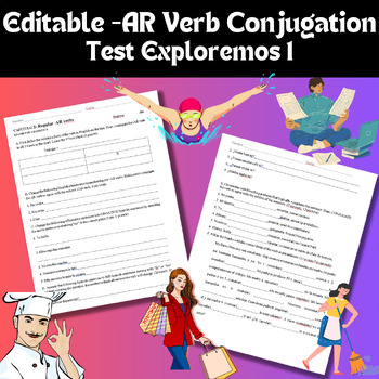 Preview of Editable Chapter 2 Exploremos 1 Spanish -AR Verb conjugation Test