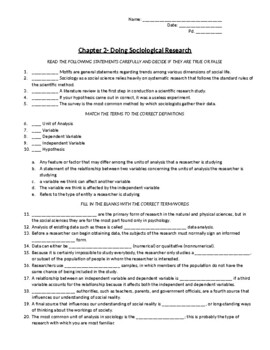 chapter 2 sociological research quiz