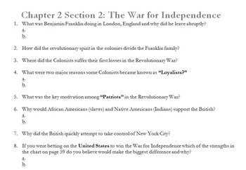 Chapter 2 Section 2 The War For Independence By Social Science Summit