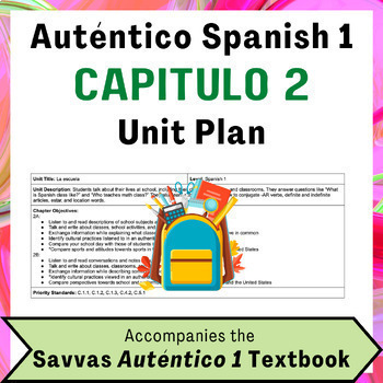 Preview of Chapter 2 Unit Plan for Auténtico (Spanish) 1 Textbook