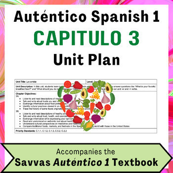 Preview of Chapter 3 Unit Plan for Auténtico (Spanish) 1 Textbook